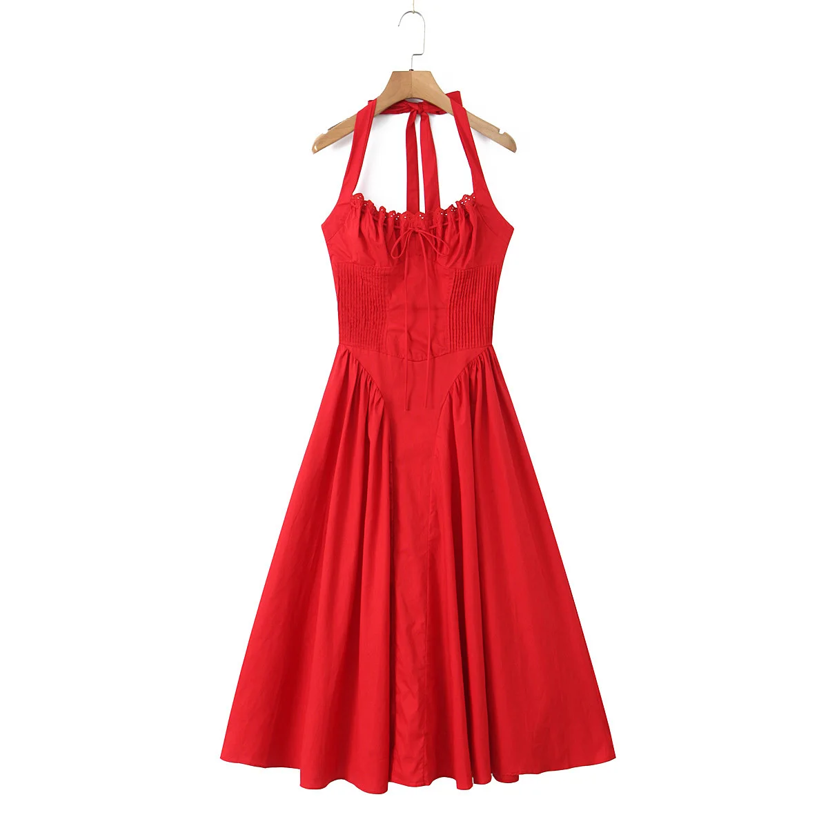 Jenny & Dave Vakantie Strand Tank Jurk Mode Dames Elegante Rode Kleur Halter Katoen Midi Jurk Zomerjurk Dames