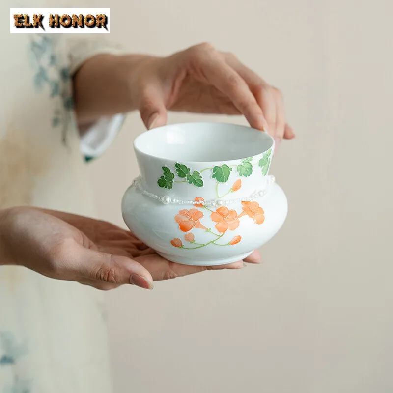 380ml Pure Hand-painted Campanula Jianshui Boutique Tea Wash Bowl Exquisite Writing-brush Washer Tea Residue Bucket Chaxi Teaset