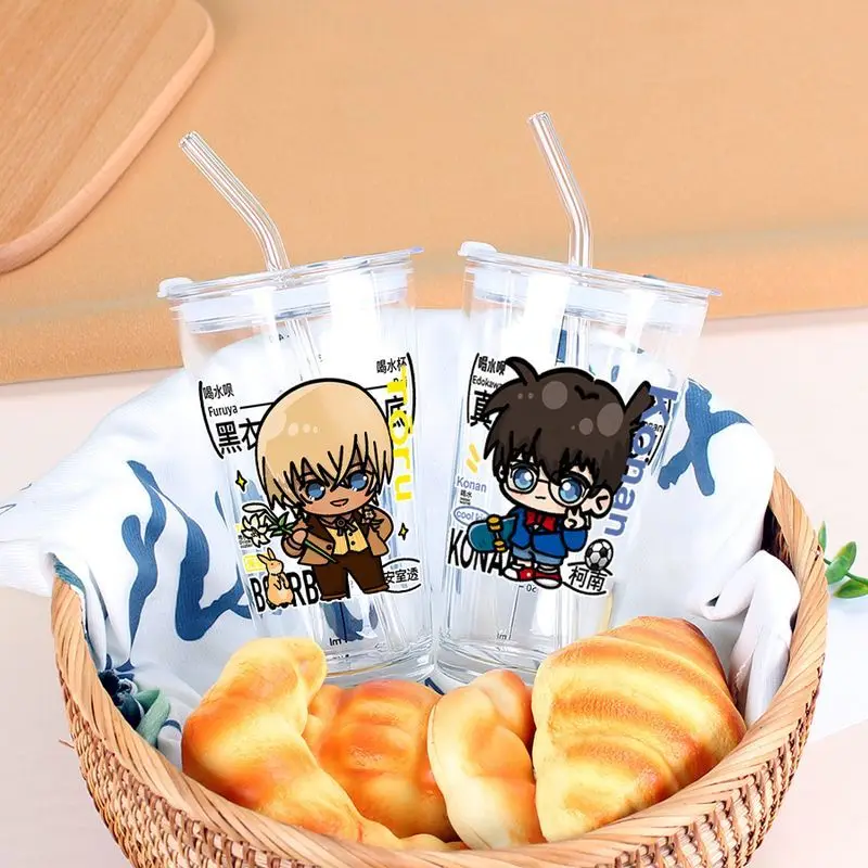 Detective Conan cartoon animation peripheral glass straw water cup large capacity high-looking portable accompanying bottle