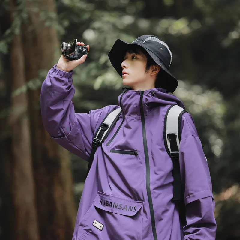 

Фиолетовая мужская куртка Tee-Proof для осени, для активного отдыха и альпинизма, с высоким воротником и капюшоном, модный и стильный дизайн