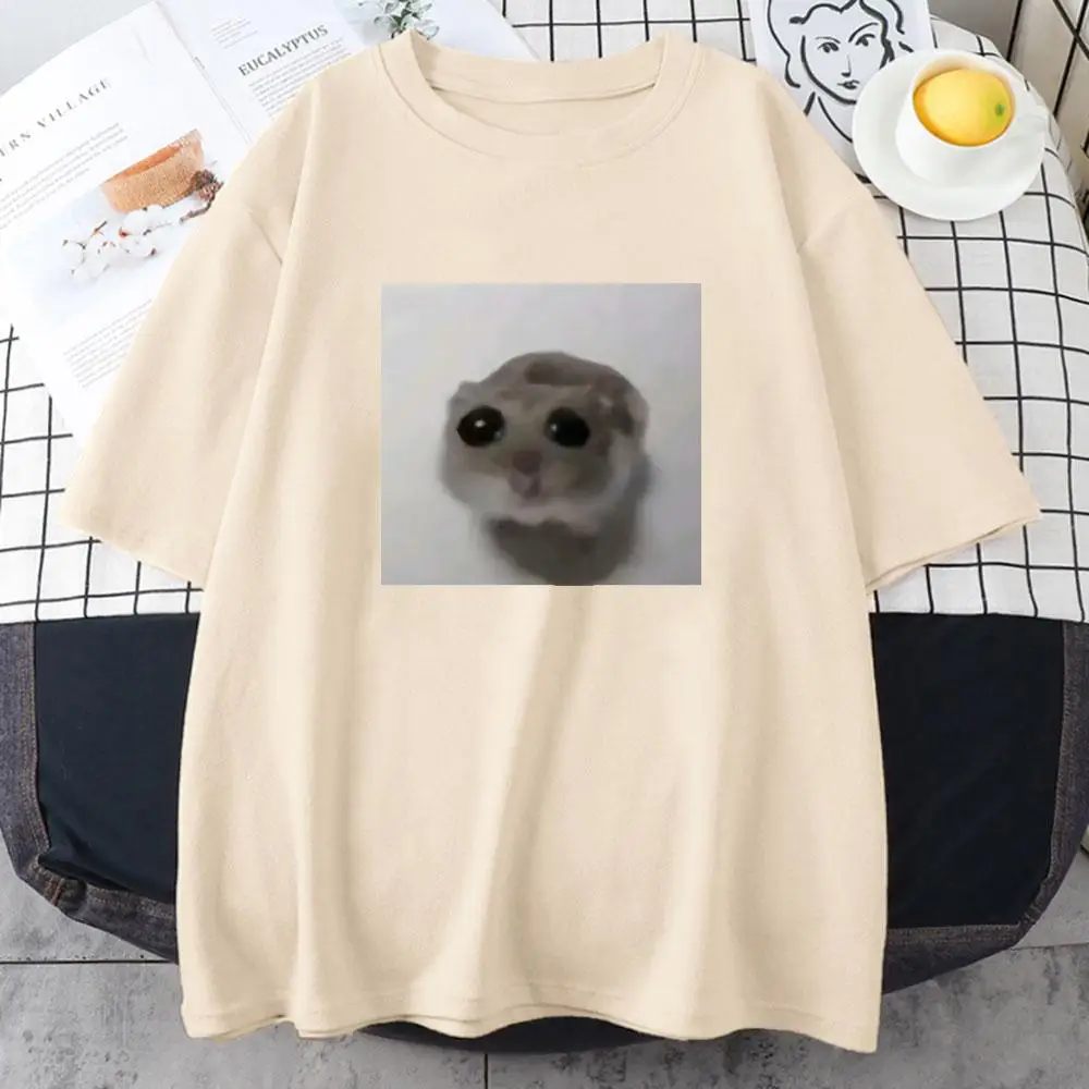 Sad Hamster Tshirt Funny Cartoon Graphic Printing Tee-shirt Cotton Short Sleeve Women T-shirts Summer Soft O-neck Tees Top Girls