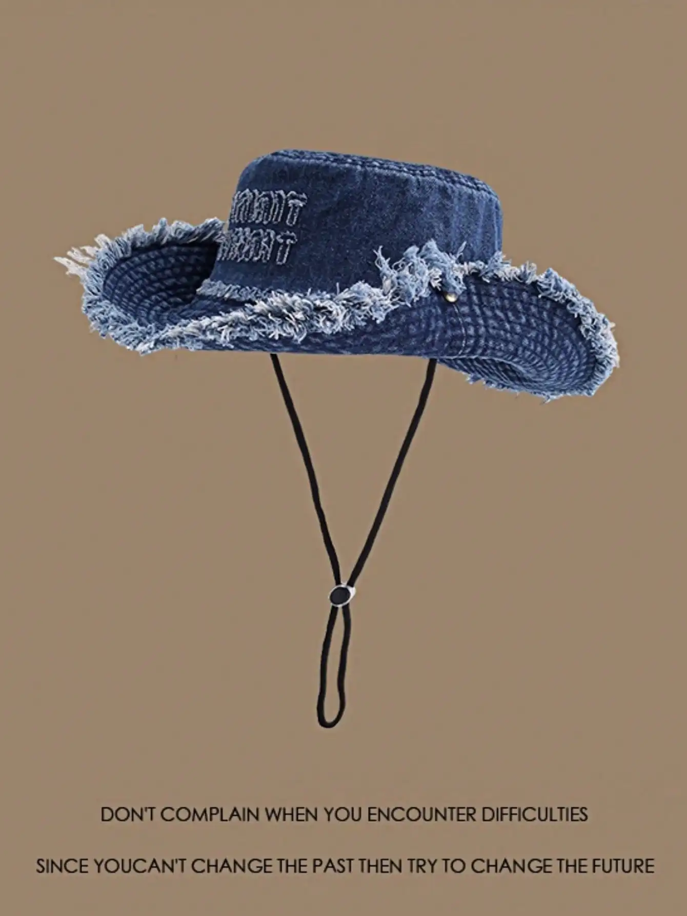 Unisex Distressed Embroidered Retro Washed Rough Edge Drawstring Hat Bucket Hat Outdoor Cycling Travel Beach Sun Hat