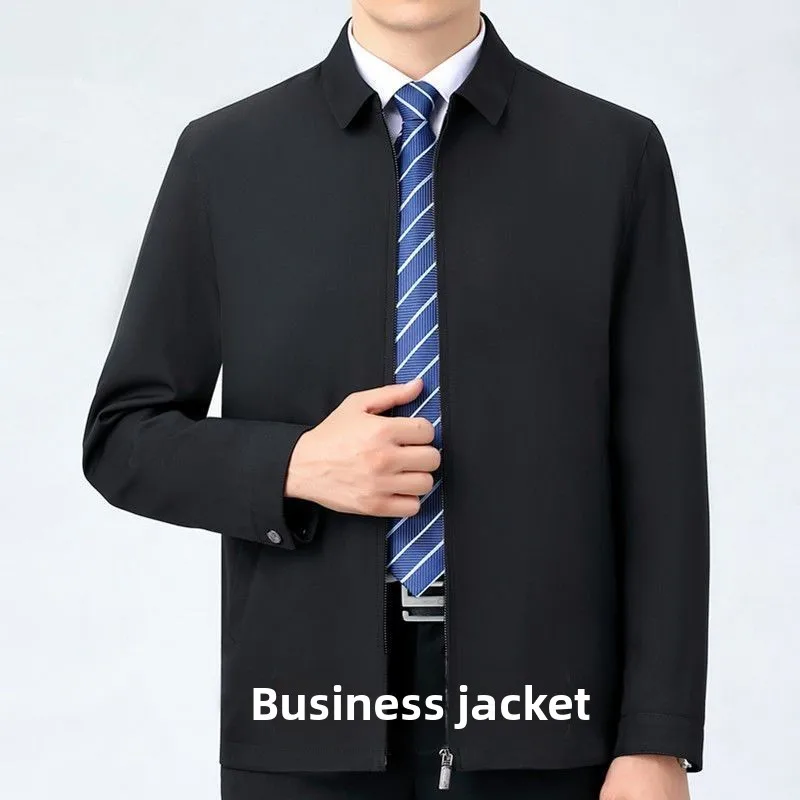 

Spring Autumn 2024 Men's Jaet ort Loose Fit Turn-down Collar Polyester Fiber Anti-wrinkle Procing Office Dad Wear