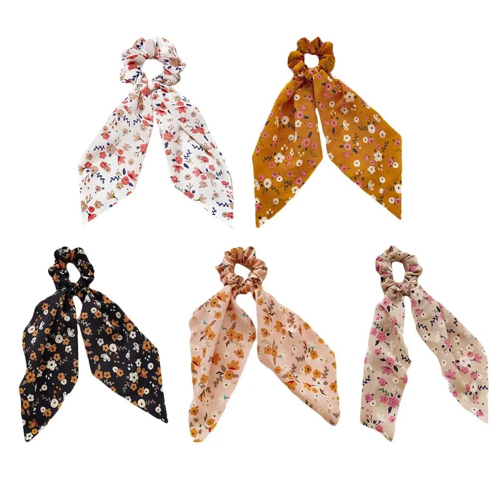 

5Pcs Floral Hair Ring Large Colorful Bow Women Scrunchies Ponytail Holders Elastic Bands Hair Accessories Christmas Party Stage