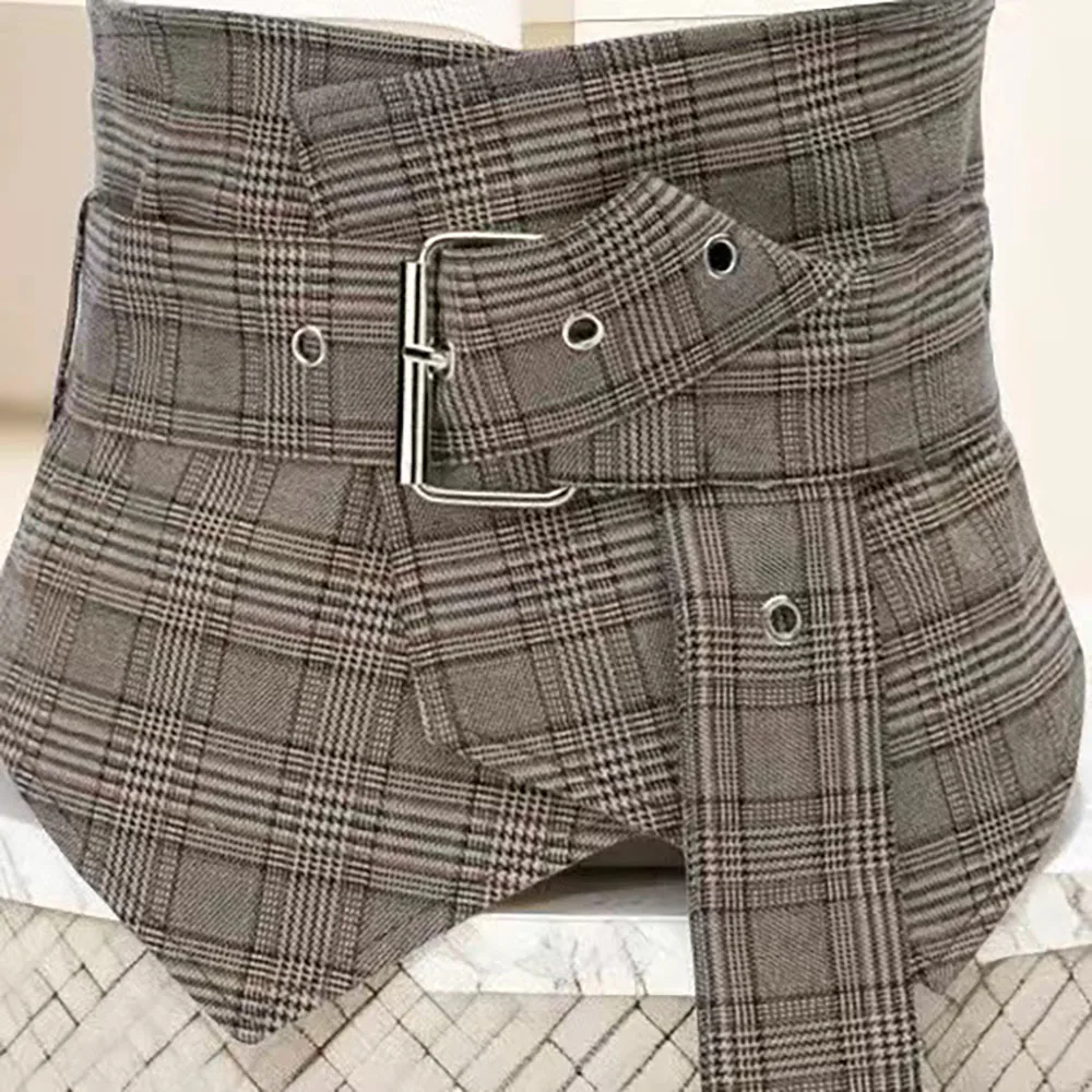 plaid waistband with trendy plaid belt girdle  waist belt versatile trend plaid waist wide belt decorative shirt dress swea