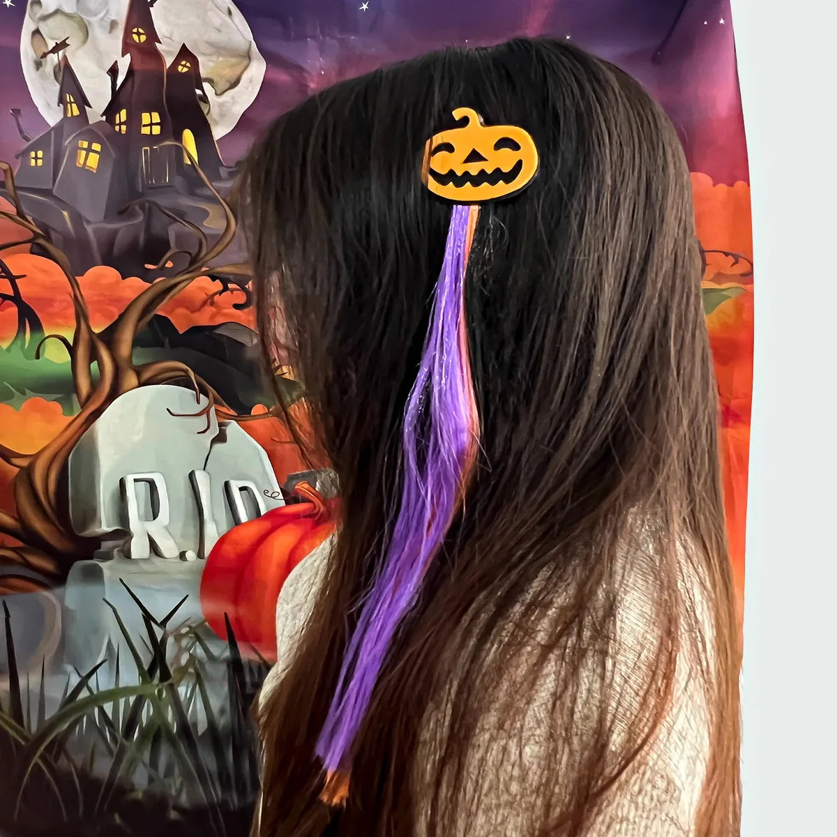 1Pcs Halloween Wig Hair Clips for Girls Colored Hair Extensions Accessories Hairpin for Halloween Party Present