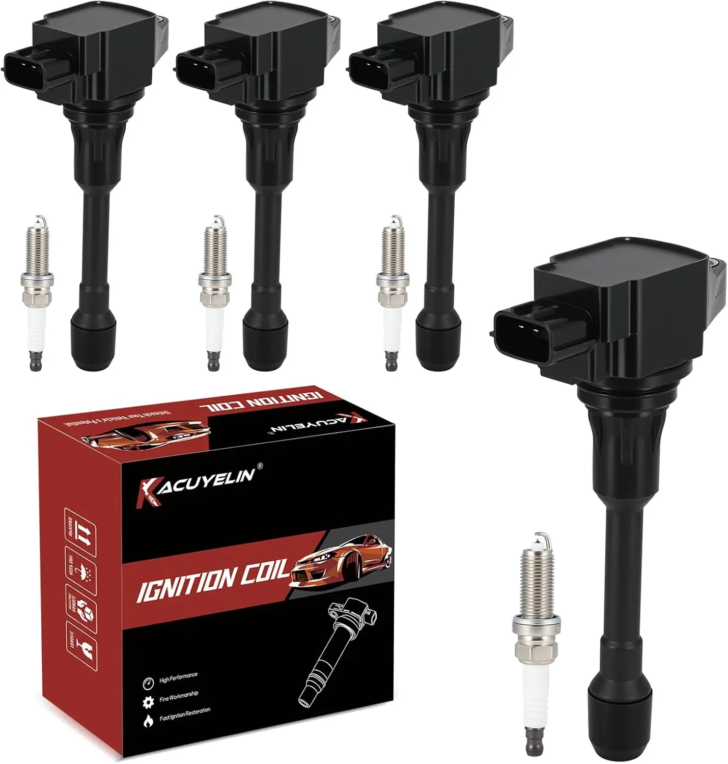 

UF549 Ignition Coil Pack & Double Iridium Spark Plugs Set of 4 for Nissan Altima Sentra Versa 2005-2020 2.5L 1.8L