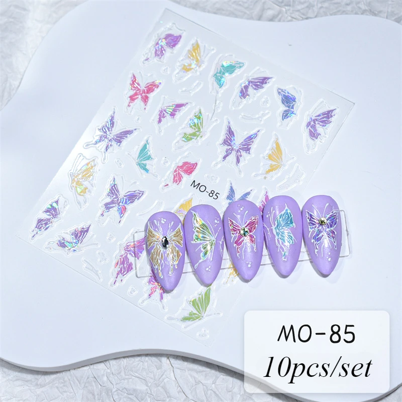 5D Holographic Nail Sticker Butterfly Mermaid Tail Jellyfish Summer Nail Art Decal Sea Fish shell decorative slider Nail Art