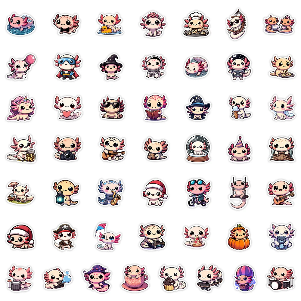 10/30/50pcs Cute Axolotl Graffiti Stickers Kawaii Cartoon Animals Decals DIY Water Bottle Luggage Phone Waterproof Sticker Pack