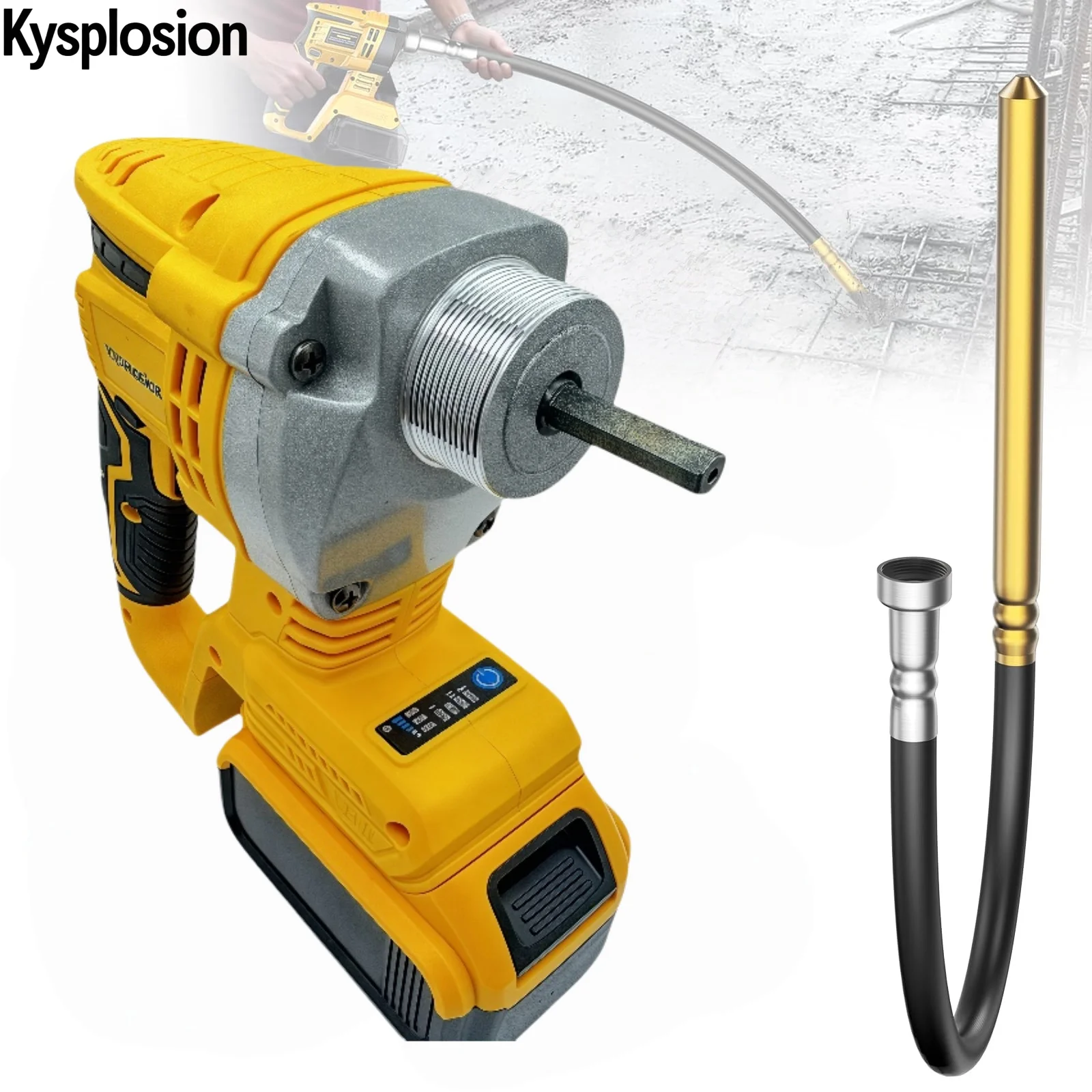 Cordless Electric Concrete Vibrator with 3.8ft Shaft Rod Handheld Concrete Vibrating Mix Concrete Tool For Dewalt 20V Battery
