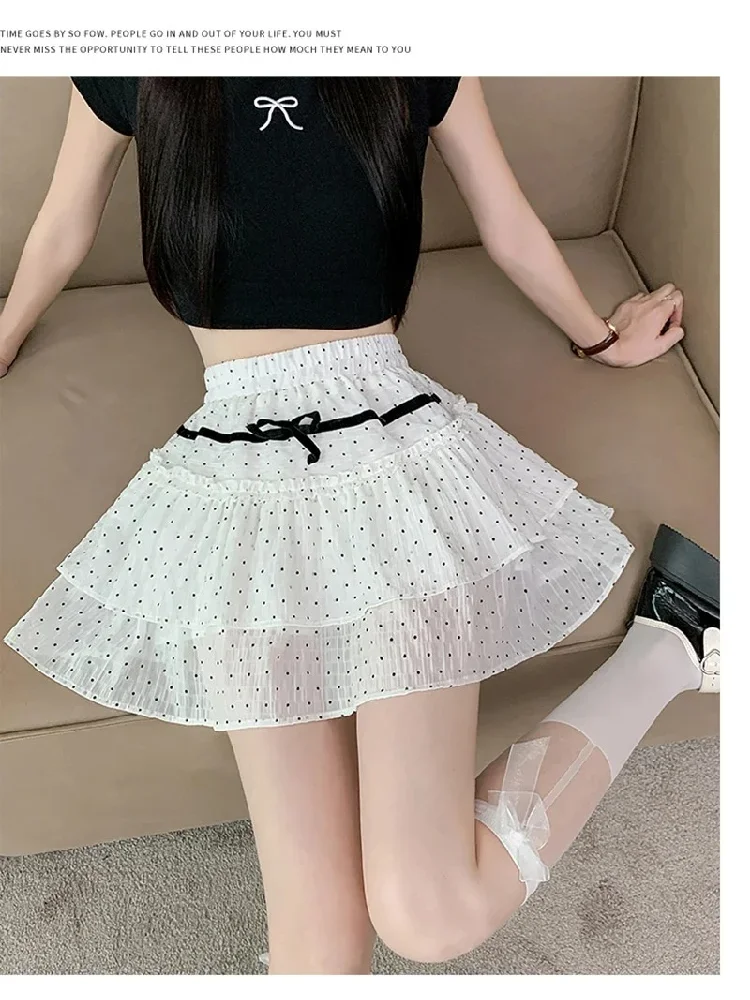 Mini jupe trapèze pour femmes, chic, décontractée, mignonne, à pois, mode coréenne, élégante, taille haute