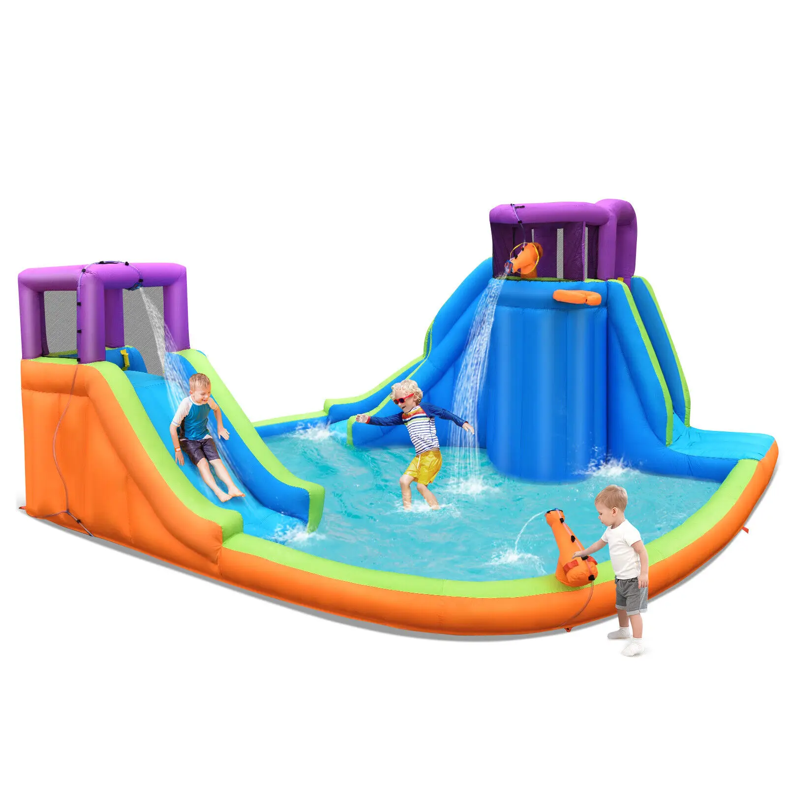 DORTALA Inflatable Kids Bouncy Castle Outdoor Double Water Slide Bouncer Activity Center