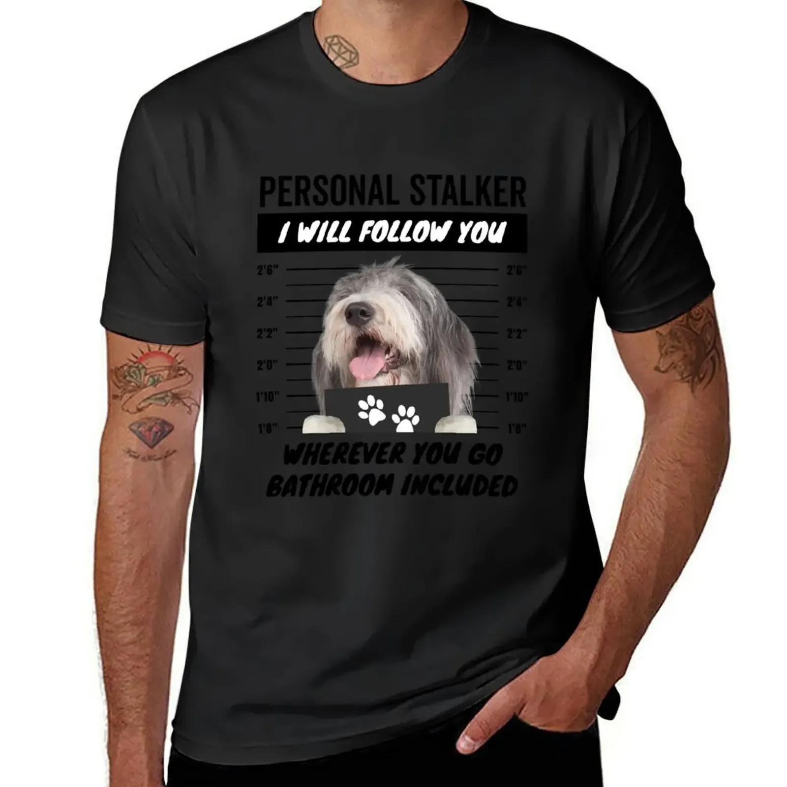 

Personal Stalker Dog – Blue and White Bearded Collie T-Shirt sweat aesthetic clothes heavyweights Men's t-shirts