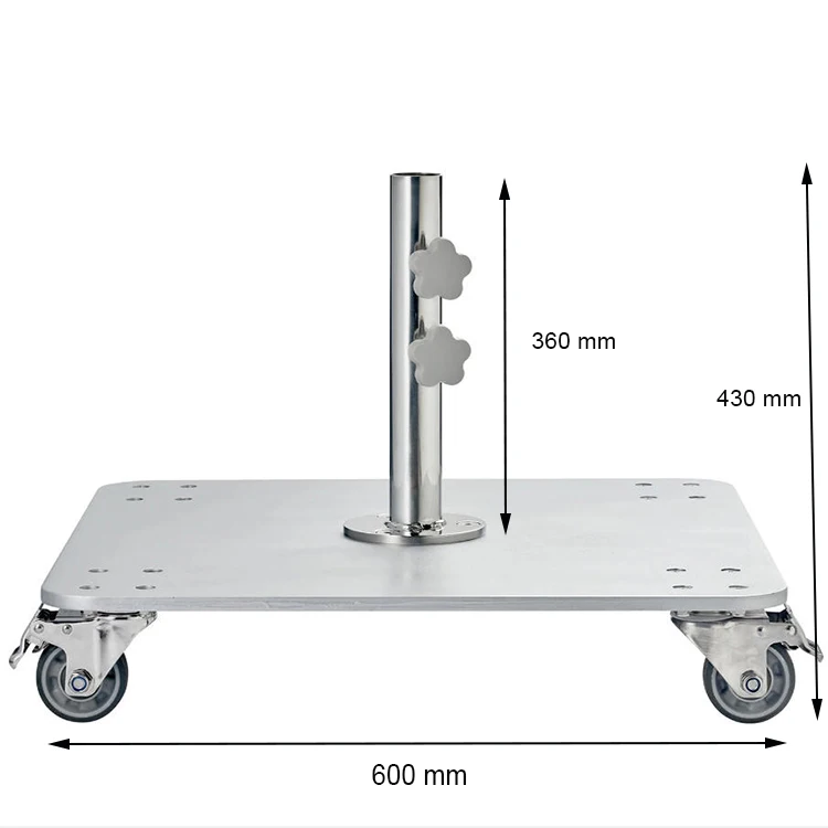 Podstawa parasola JH-Mech Silver, wolnostojąca, elastyczna, szerokość 600 mm, parasol ze stali ocynkowanej z kółkami na patio.