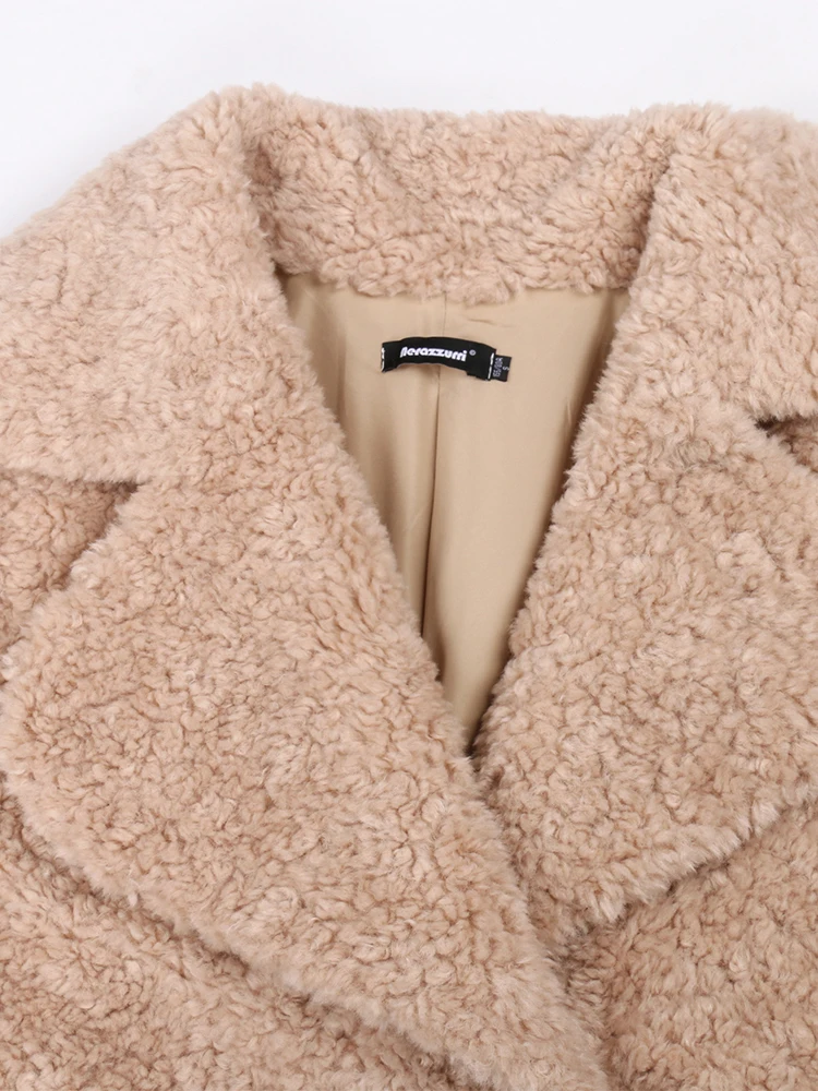 Nerazzurri Winter Long Oversized Thick Warm Fuzzy Fluffy Soft Faux Fur Coat Women Pockets Lapel Luxury Designer Furry Overcoat