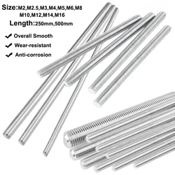 1PCS Threaded Rod 304 Stainlessen Steel Screw M2 M2.5 M3 M4 M5 M6 M8 M10 M12 M16 M18 M20 Headless Bolt Thread Full Threaded Stud