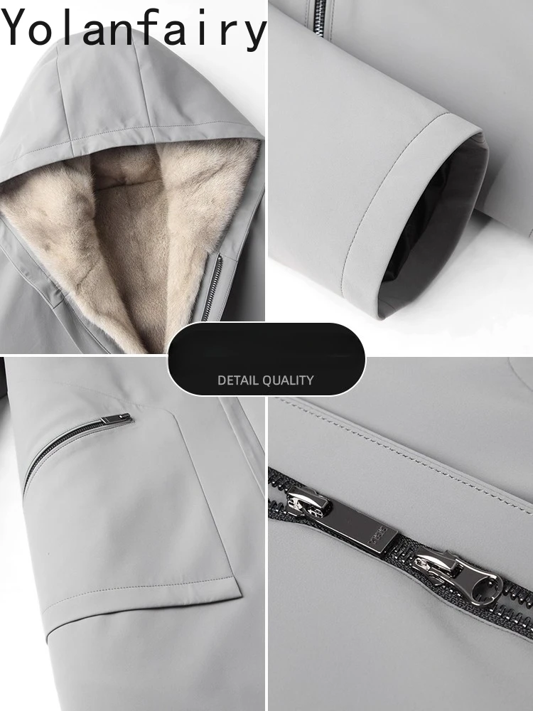 YOLANFAIRY ขนสัตว์ธรรมชาติ Parka เสื้อผ้าผู้ชายหรูหรา 2025 Hooded ขนสัตว์จริง Mink Fur Liner ความยาวกลาง Warm Man Jacket Parkas