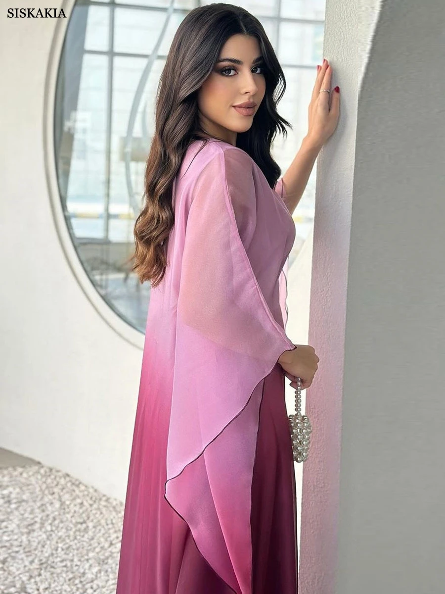 Party Dresses For Muslim Woman Kaftan Abaya Islamic O-Neck Batwing Sleeve Marocain Femme Galabia Dubai For Lady 2024 Fashion