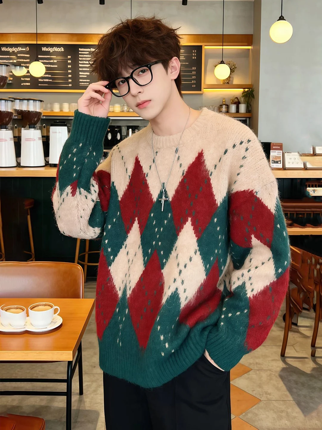 

Cleanfit Cisas Knit Sweater Men's Winter Diamond Pattern Lazy Soft Knitted irt Inner Wear Base Layer Island Sle Casual