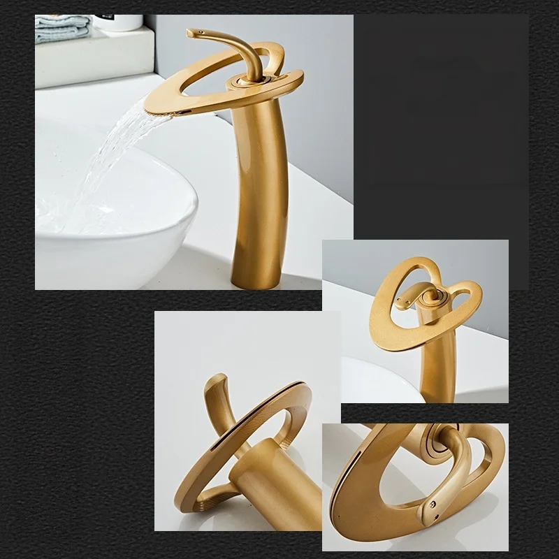 All-Copper Waterfall Basin Faucet for Washbasin, Countertop Basin, Bathroom Cabinet, Single-Hole Elevated Model