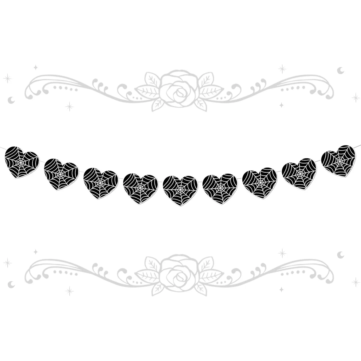 

Funmemoir Gothic Black Heart Garland Banner Halloween Spider Web Decoration Spooky Birthday Party Bridal Shower Party Supplies