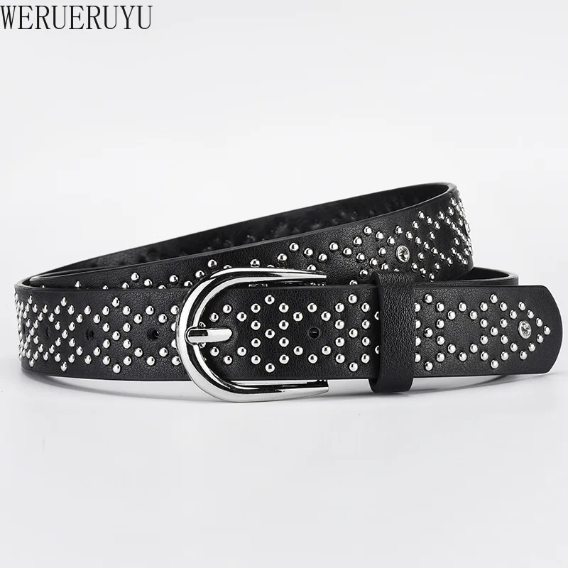

Hip Hop Rock Style Black Belt Luxury Woman Jeans Clothing Accessories Fashion Punk Rivet PU Leather Buckle Belts for Women 2024