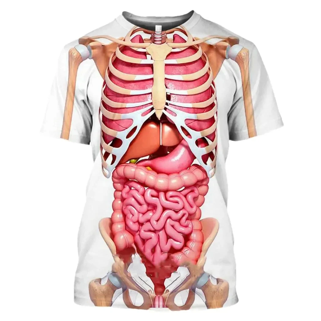 3D Printing Male Skeleton Internal Organs Graphic T Shirt For Men Human Structure Diagram Short Sleeve Funny T-shirt Tops Tee