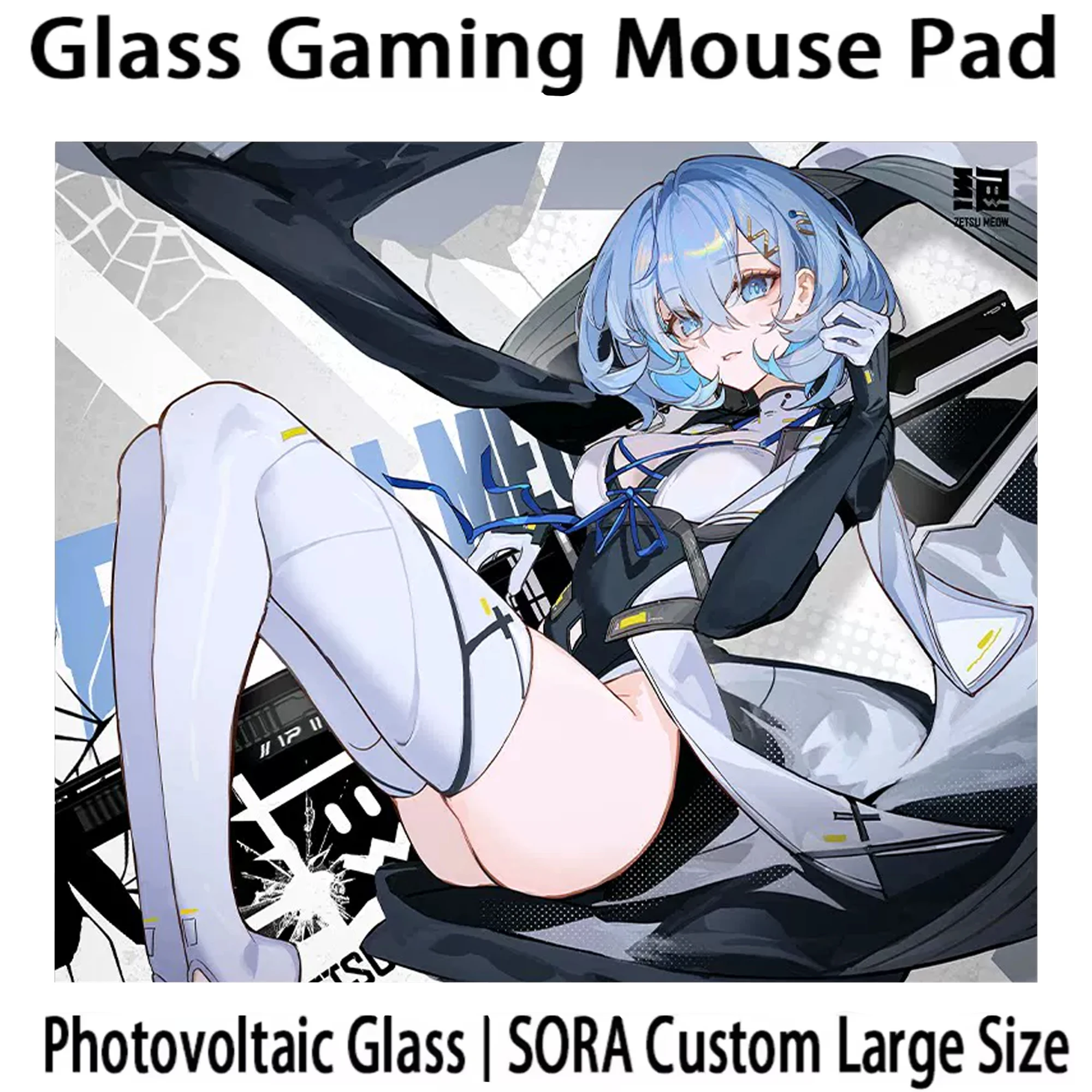 ZetsuMeow Tempered Glass Mouse Pad Anime Meow Girls Desktop Glass Mat Esports Game FPS Specific Keyboard Pad Customized Replica