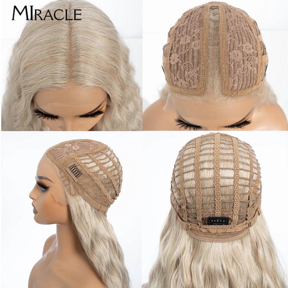 MIRACLE Synthetic 30Inch Lace Front Wig For Woman Fiber Lace Wig Deep Wave Ginger Heat Resistant Omber Cosplay Blonde