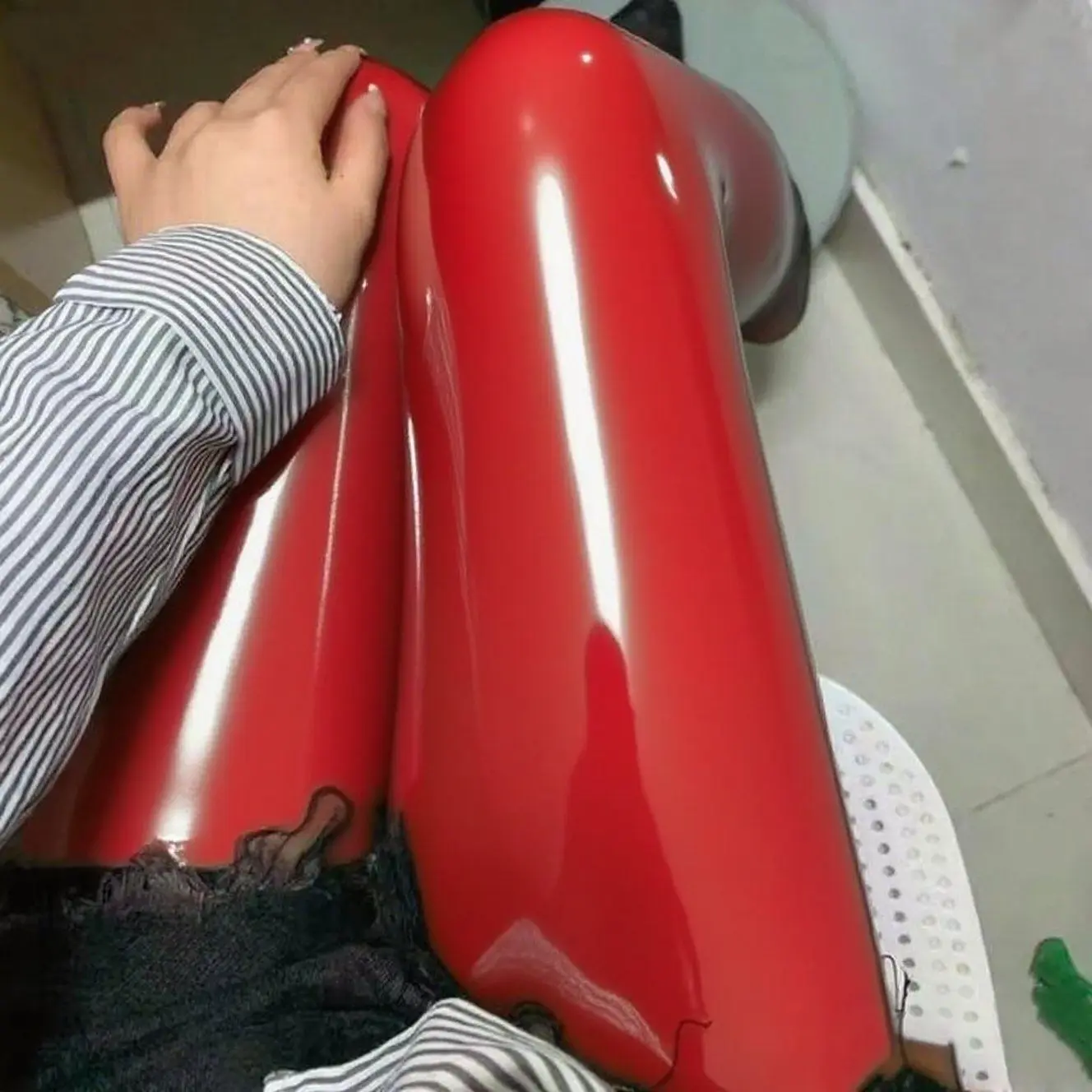 

Red Women's Sexy Latex Leggings with Crotch Zipper