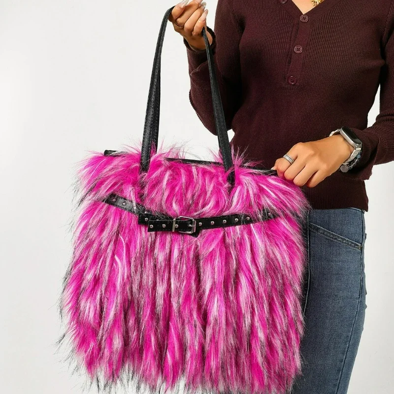 Luxurious Faux Fur Plush Handbag, New and Simple, Fashionable, Soft Shopping Bag. Women's Large Capacity, Versatile Tote Bag.