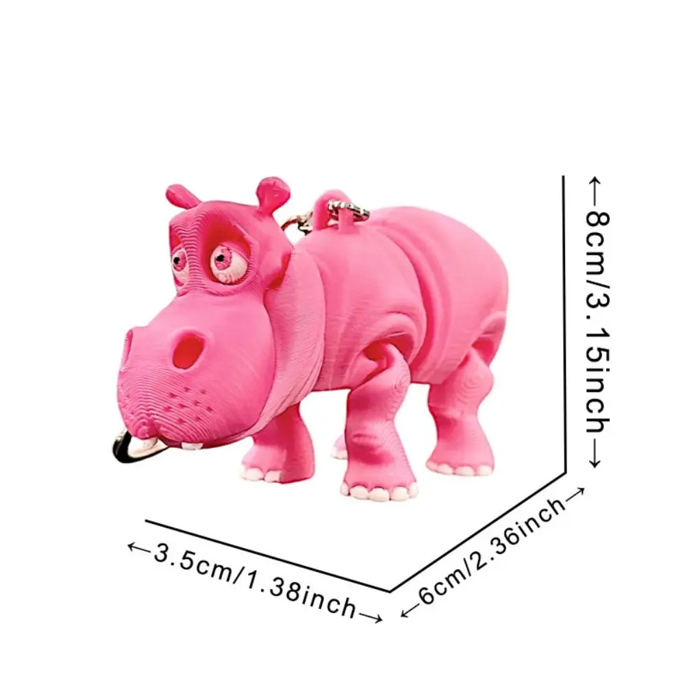 PLA Pink Hippopotamus Keychain Multi-jointed Movable 3D Printed Animals Figurine Animal Crafts Ornaments