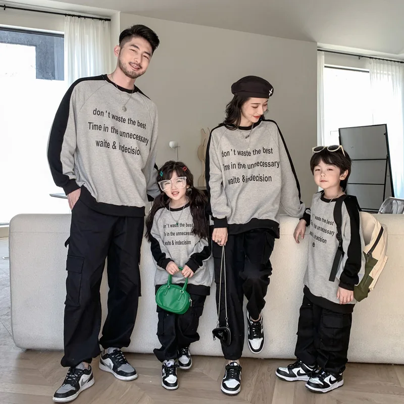 2022 New Autumn Korean Version of The Parent-child Sweater Letters Hit Color Stitching Foreign Style Family Trend Hoodie