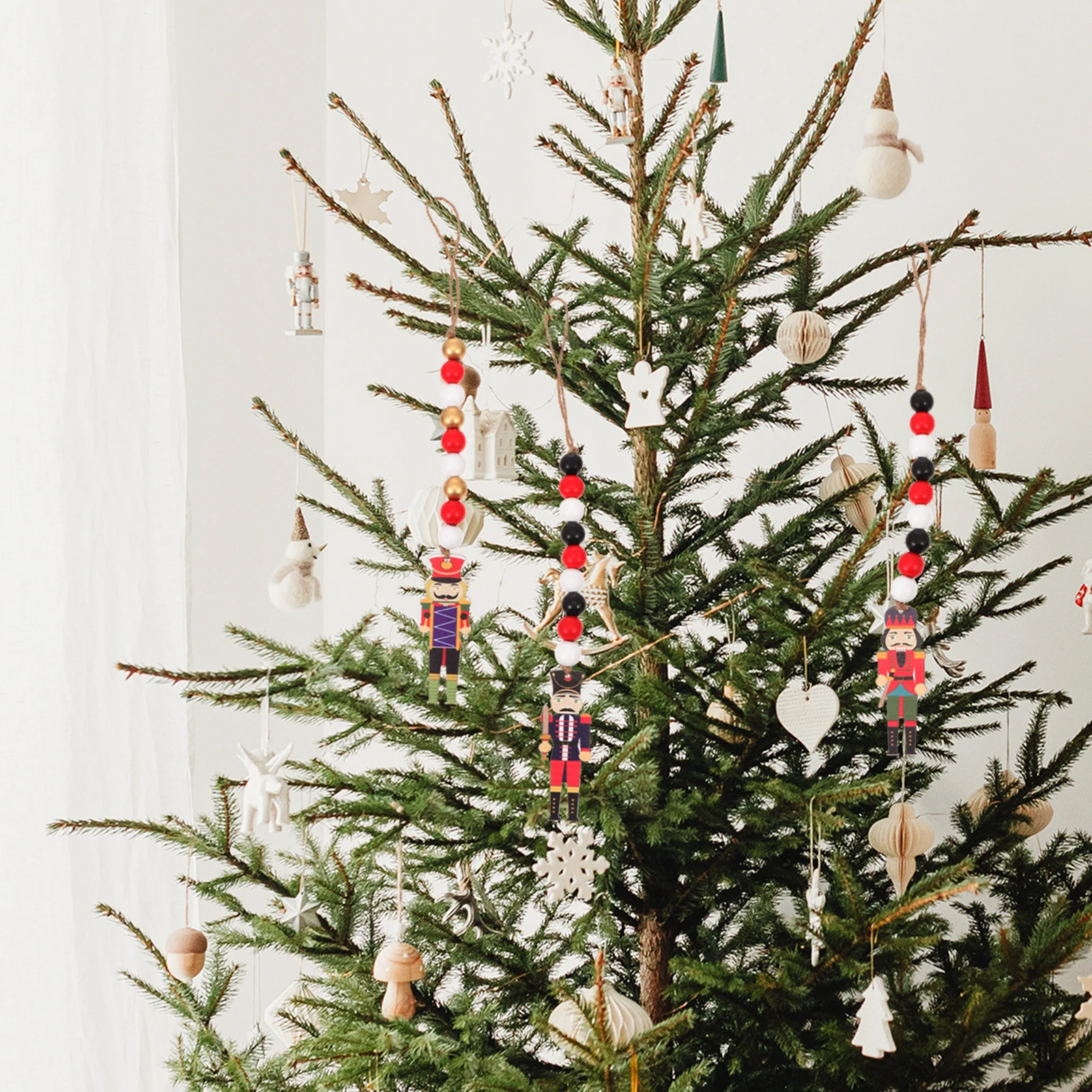 

6pcs Wooden Christmas Decorations Walnut Soldier Bead Pendants Creative Hanging Ornament For Party Home Festival Tree Decor
