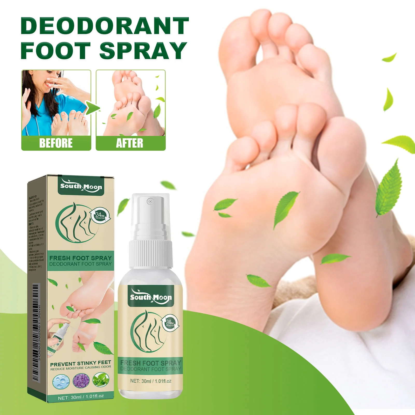 Spray aromaterapéutico refrescante para pies, elimina el olor de zapatos y pies sudorosos, cuidado natural y relajante para los pies.