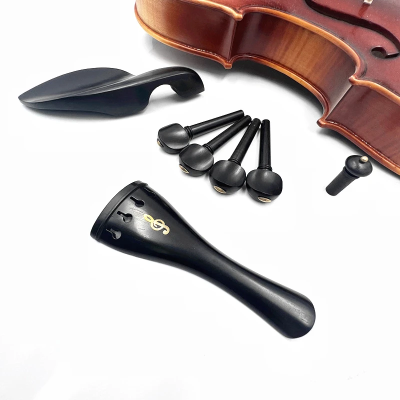 1 set 4/4 violin Fiddle ebony wood accessories parts fittings,Tailpiece+Tuning pegs+Endpins+Chin rest/Chin Holder+fine tuner