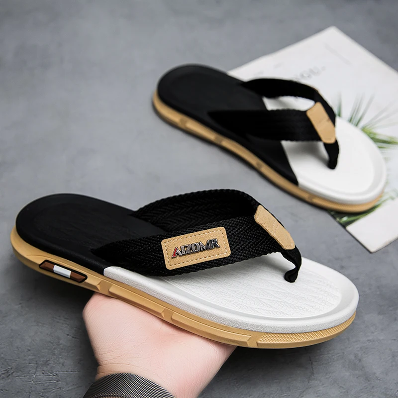 

Модные мужские шлепанцы с цветовыми блоками, нескользящая износостойкая подошва из ЭВА, повседневные уличные сандалии-вьетнамки для летнего пляжа