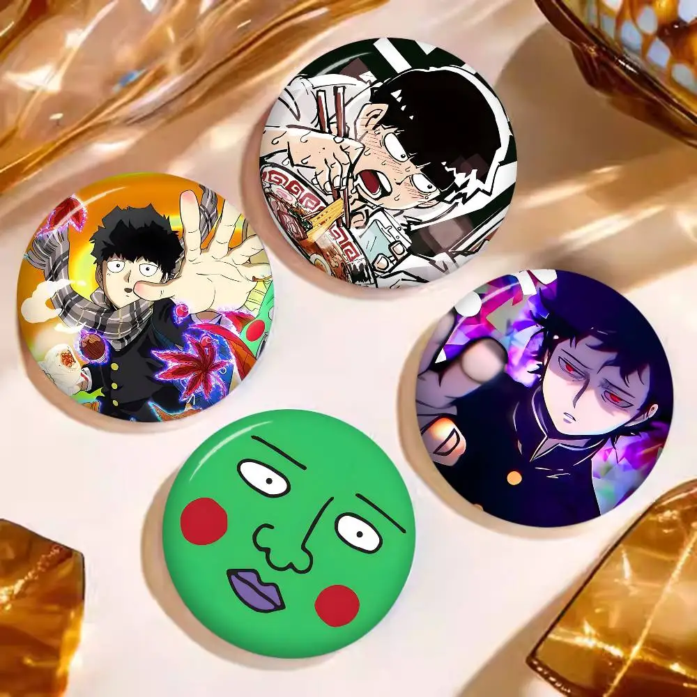 A-Anime-Mob-Psycho-1-Cartoon Round Button Pins Slogan Creative Brooches Backpack Clothes Decoration Fashion Jewelry Gifts