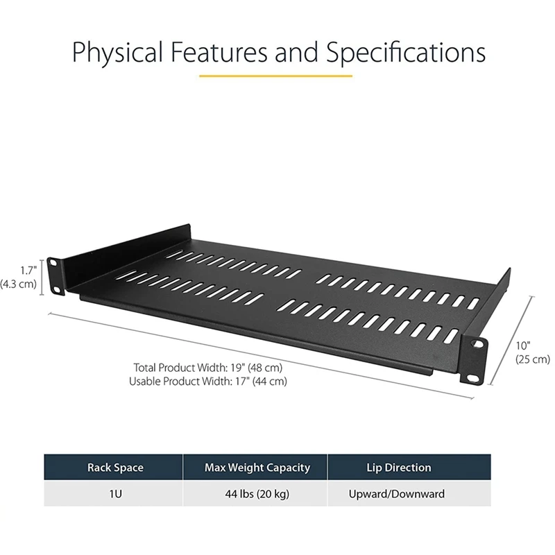 1U Server Rack Mount Shelf Vented Cantilever Tray For 19Inch Network Equipment Rack & Cabinet, Durable