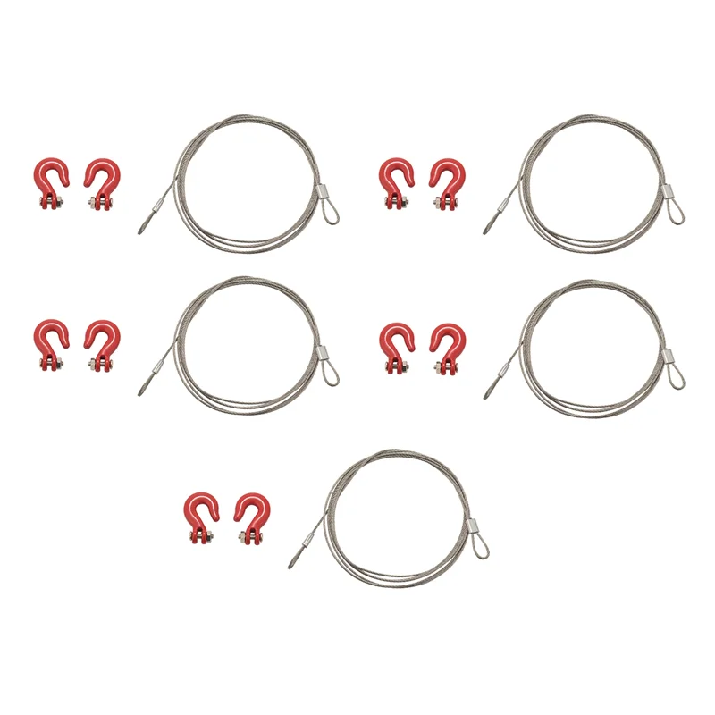 

AS96-5X 1: 10 RC Crawler Accessories Metal Trailer Wire Rope Tow Rope With Hooks For RC Car 1/10 D90 Axial SCX10 Truck