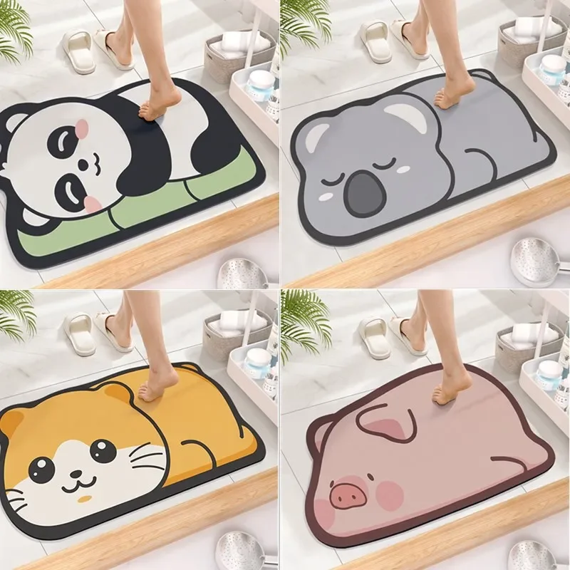 Cartoon Bath Mat Cute Diatom Bathroom Mat Super Absorbent Non-Slip Toilet Pad Quick-Drying Floor Mat Shower Bathroom Foot Mats