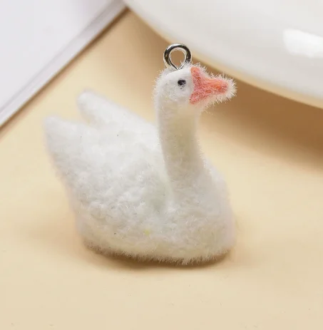 5pcs fluffy flocking cute resin 3D Animal cartoon Keychain Charms Pendants For DIY Earring Necklace Jewelry Making ﻿