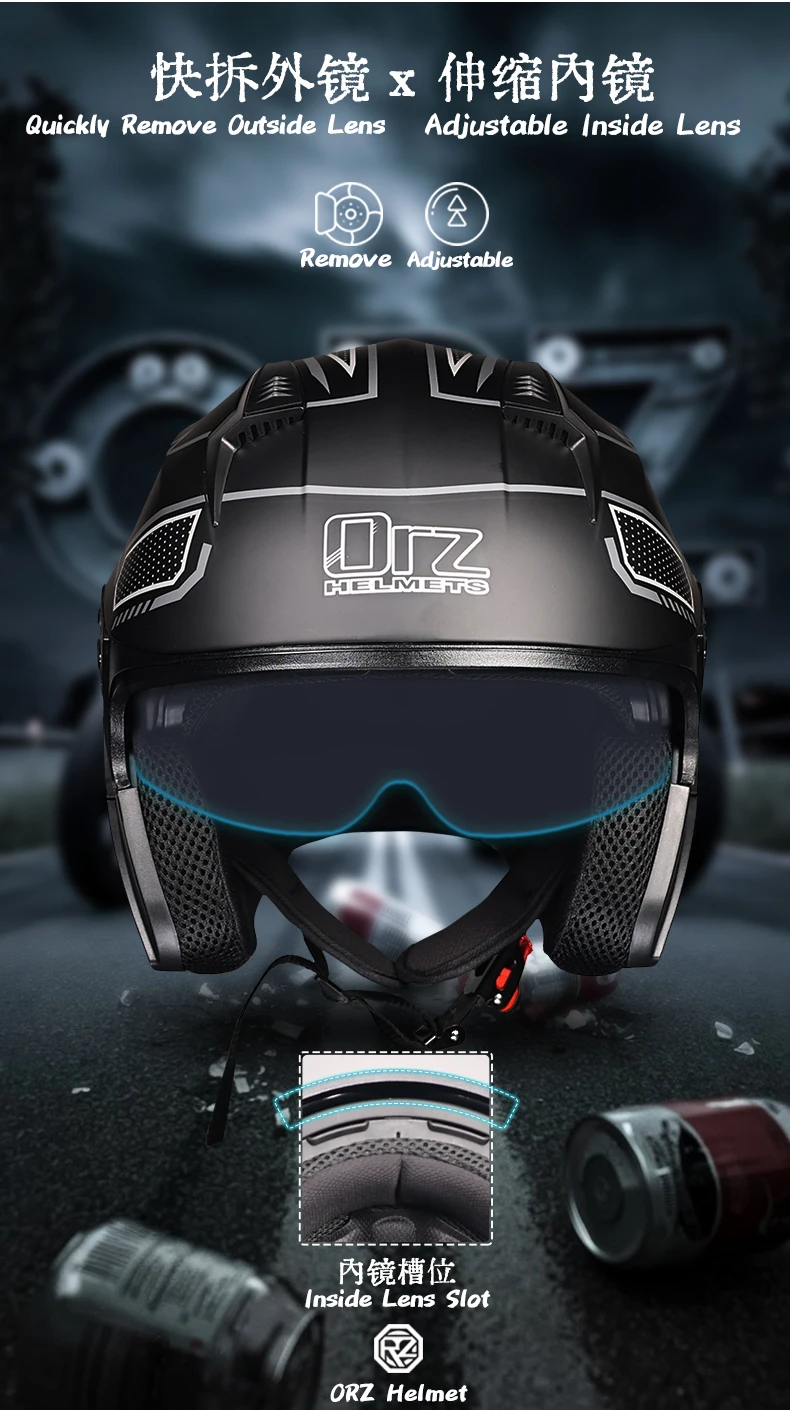 ORZ motorcycle helmet, half face, double mirror, all season men's and women's fashion, half helmet, all season universal
