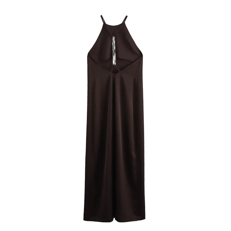 Nuovi abiti da donna Abito lungo con trama in raso di seta intarsiato di gioielli europei e americani