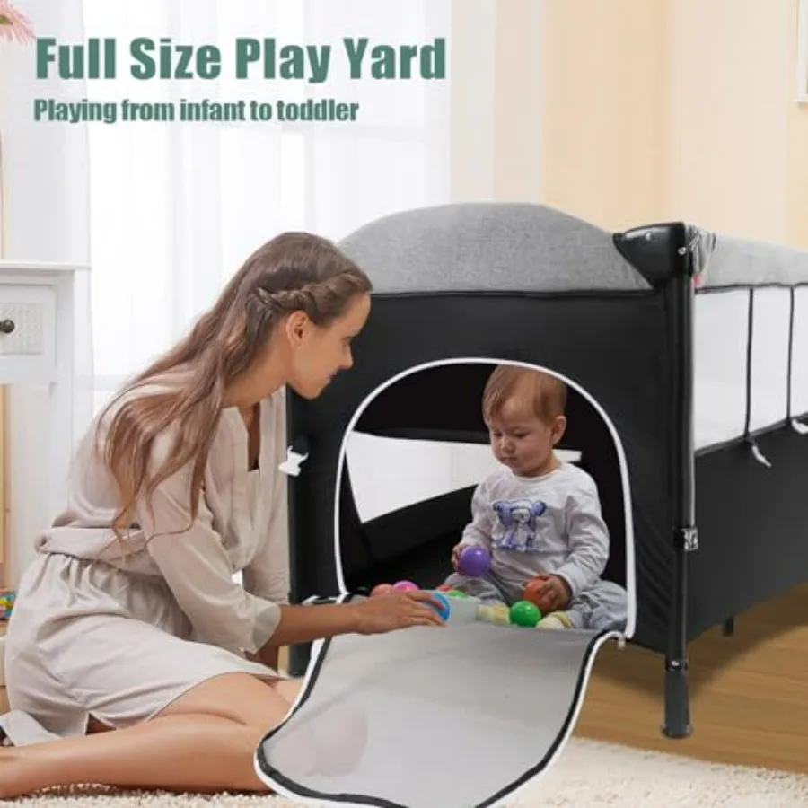 5in1 Pack and Play Portable Crib for BabyMultifunction Bedside Crib from Newborn to Toddlers UShaped Diaper Changer Playard Saf