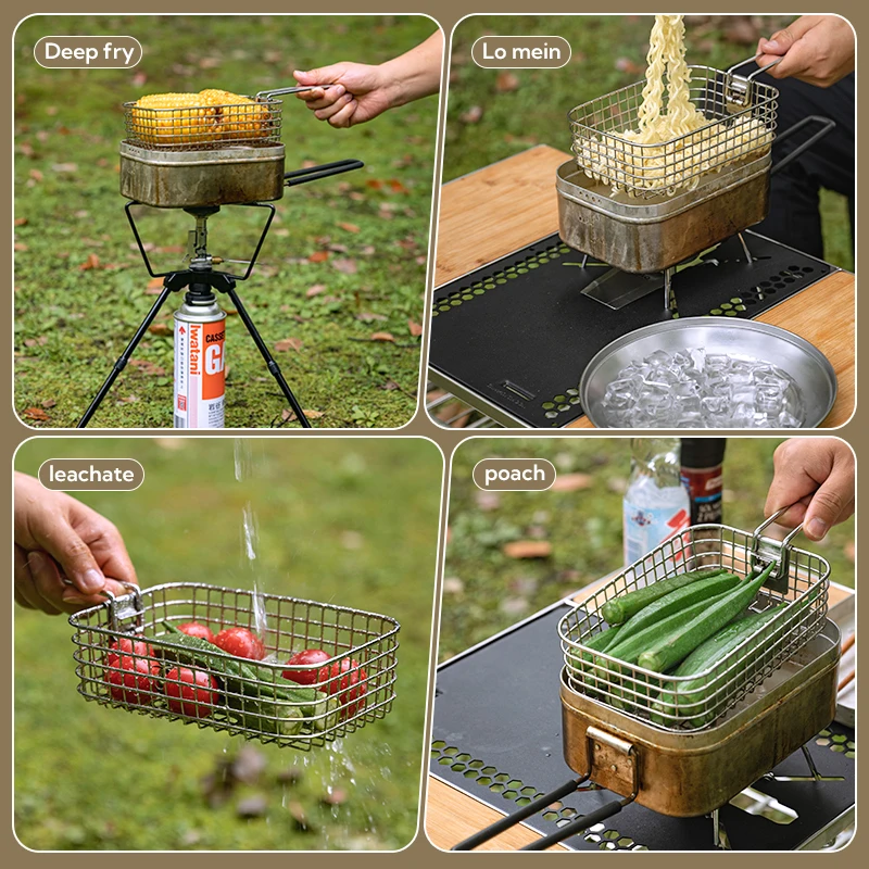 شبكات وسلال مقلية خارجية من CAMPINGMOO، قابلة للطي للتخييم 304 بطاطس مقلية مقلية من الفولاذ المقاوم للصدأ، صناديق غداء للنزهات، S-1218