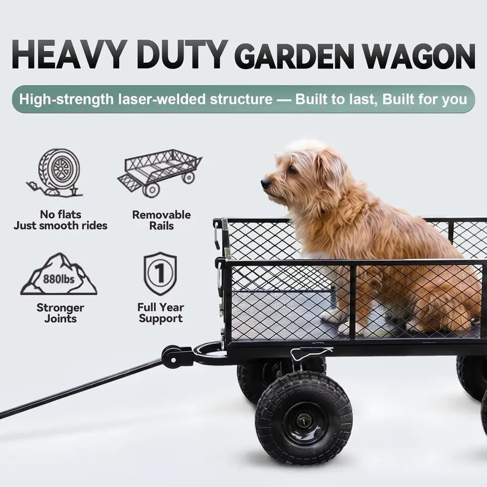Sturdy 880 lbs Steel Garden Utility Cart with All-Terrain Tires and Rotating Handle