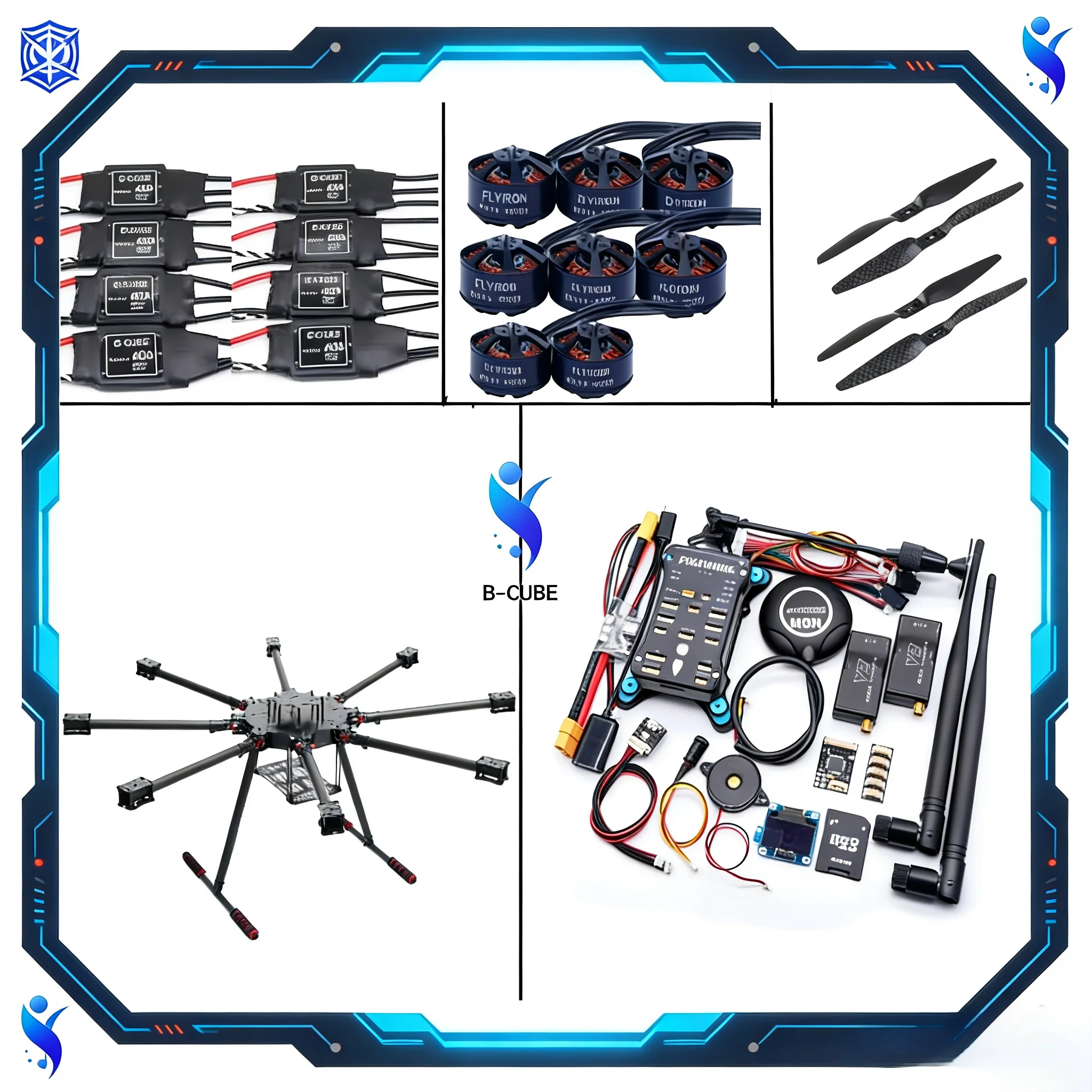 Rctosky LX1100 Full Carbon Fiber 1100mm Octa-Rotor Frame BLHELI 40A ESC 2.4.8 Flight Comtrol Set D4114 Motor