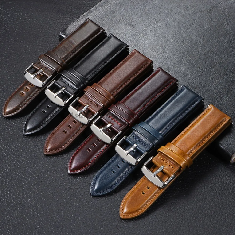 Genuine Leather Watch Strap 18mm 20mm 22mm 24mm 26mm Vintage Cowhide WatchBand Bracelet Men Women Universal Smartwatch Wristband