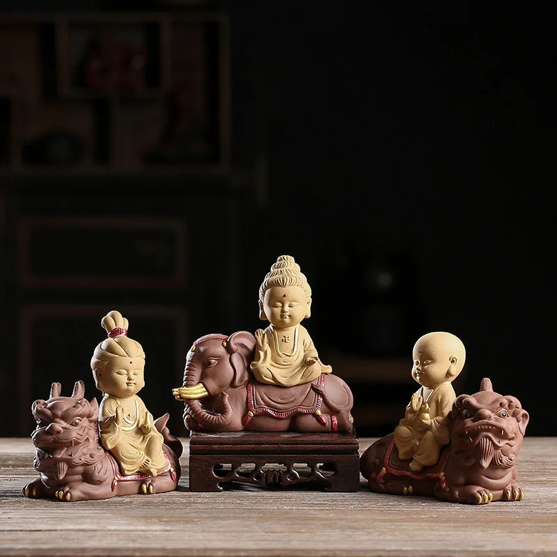 Zisha Wealth Attraction Ornament Boutique Zen Western Three Saints Home Furnishings Office Tea Table Tea Room Decorations